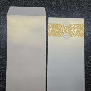 Shimmer White Wedding Invitation Card Holder Set with Gold Foil Band