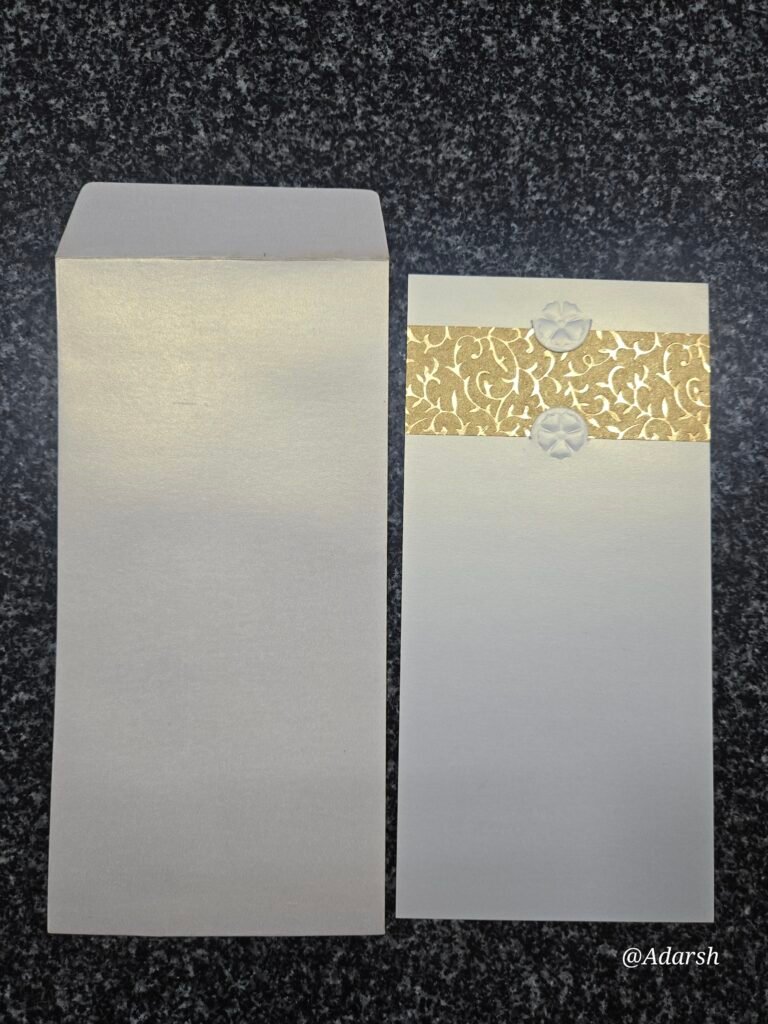 Shimmer White Wedding Invitation Card Holder Set with Gold Foil Band