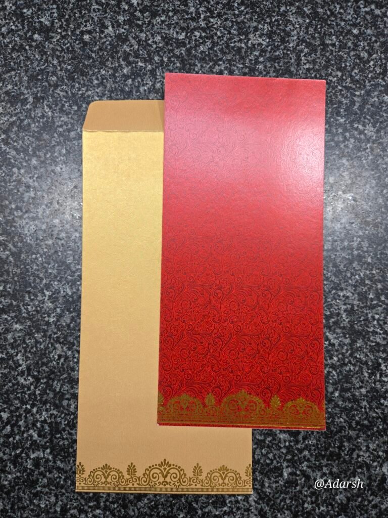 Traditional Red and Gold Wedding Invitation Card and Envelope Set