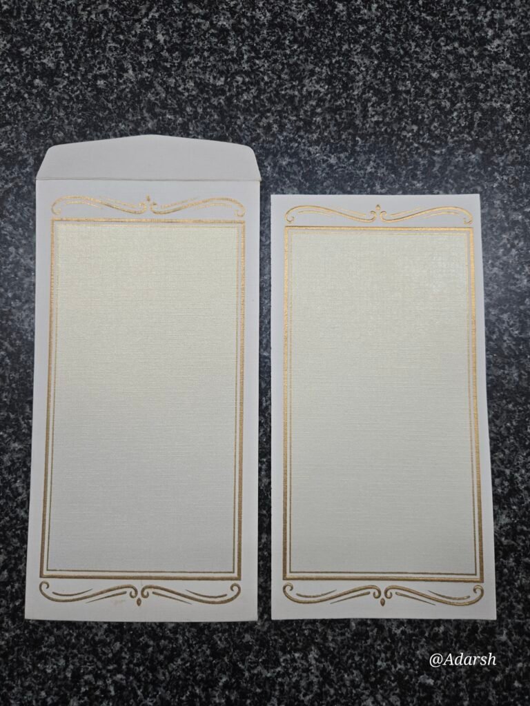 Shimmer Cream Wedding Invitation Insert and Envelope Set with Gold Foil Borders