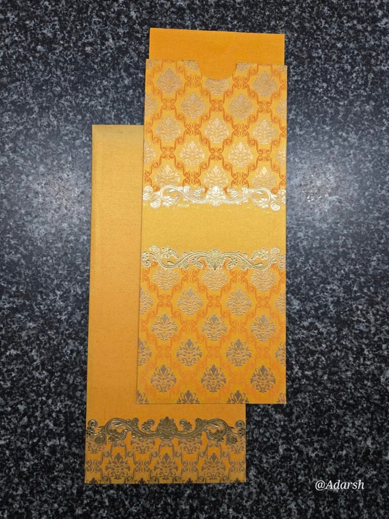 Mustard Yellow Damask Invitation Envelope and Card Holder Set