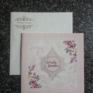 Light Pink Floral Wedding Invitation Card with Vintage Damask Frame.