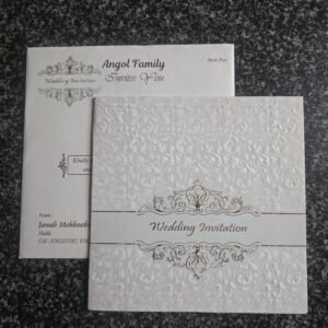 Off-White Embossed Floral Wedding Invitation Card