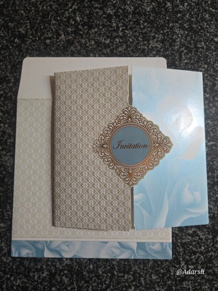 Light Blue Floral Door Invitation Card