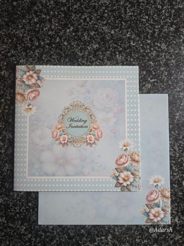 Light Blue Trellis Wedding Invitation Card