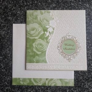 Sage Green Rose Embossed Wedding Card