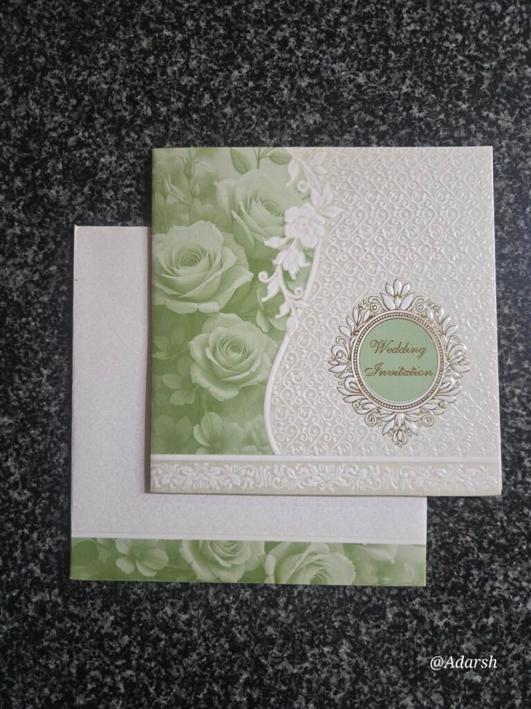 Sage Green Rose Embossed Wedding Card