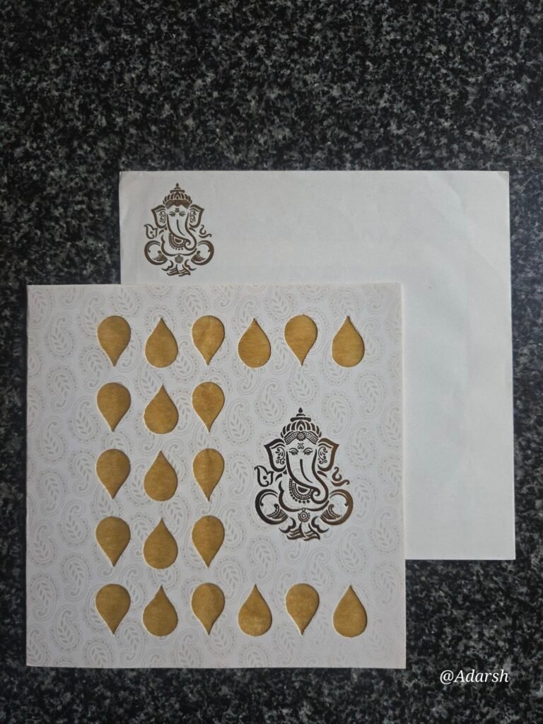 White Paisley-Embossed Wedding Invitation Card