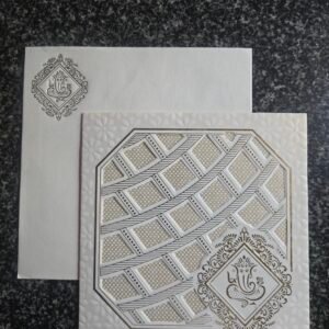 Off-White Geometric Lattice Wedding Invitation Card