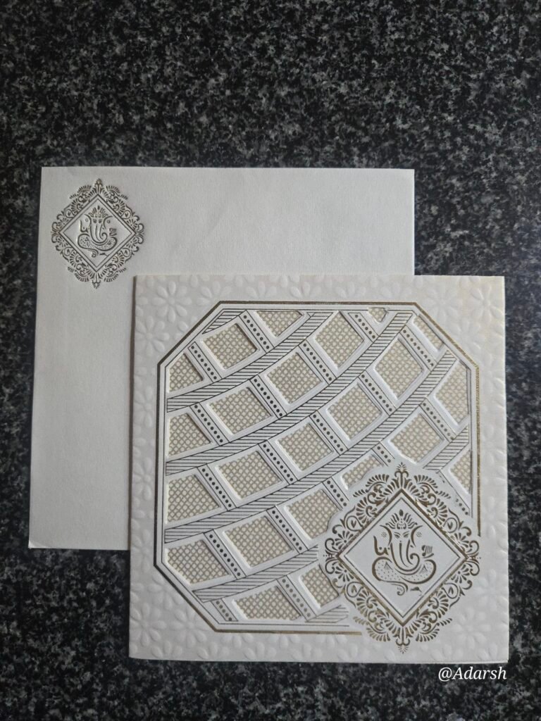Off-White Geometric Lattice Wedding Invitation Card
