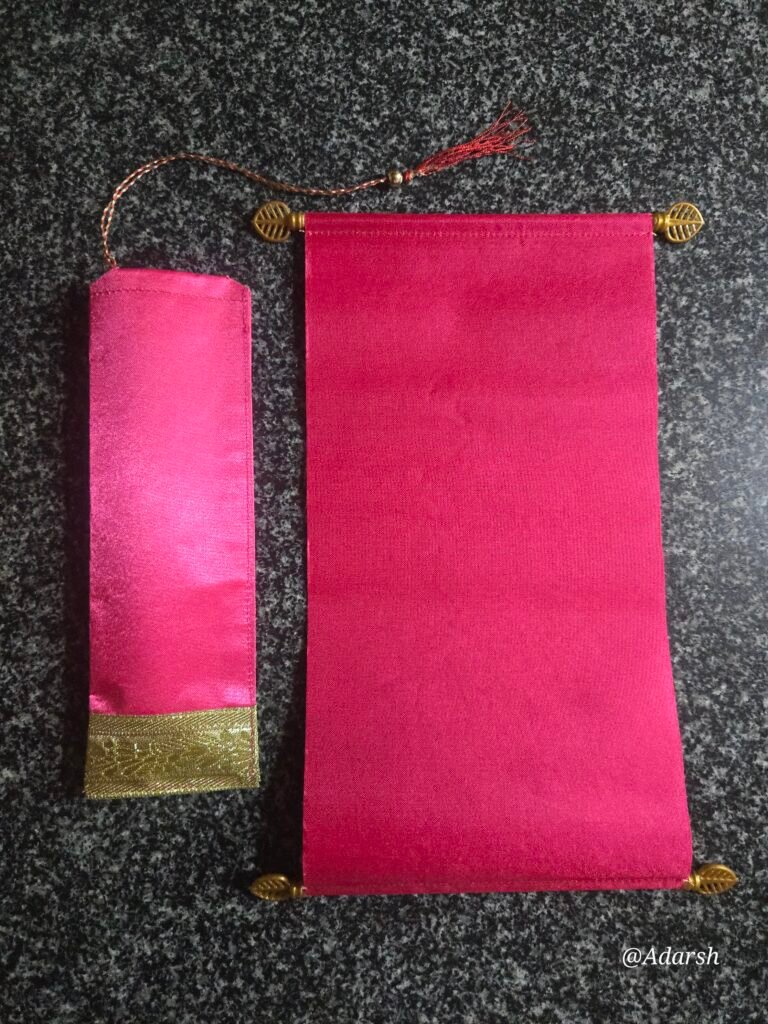 Rani Pink Satin Scroll Invitation Card