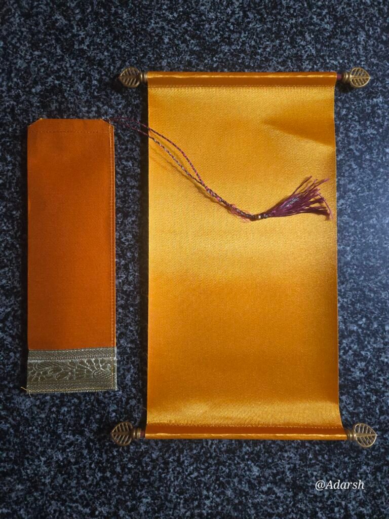 Mustard Yellow Satin Scroll Invitation Card