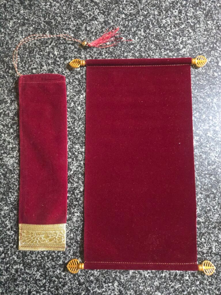 Maroon Velvet Scroll Invitation Card