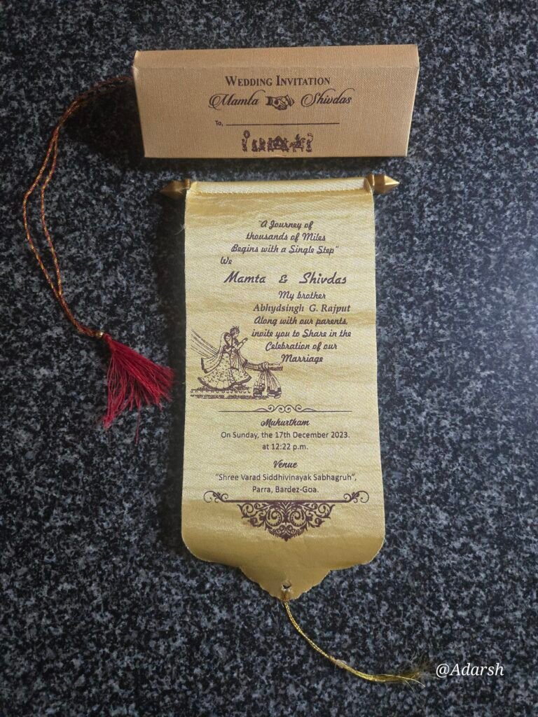 Cream/Gold Satin Scroll Wedding Invitation Card