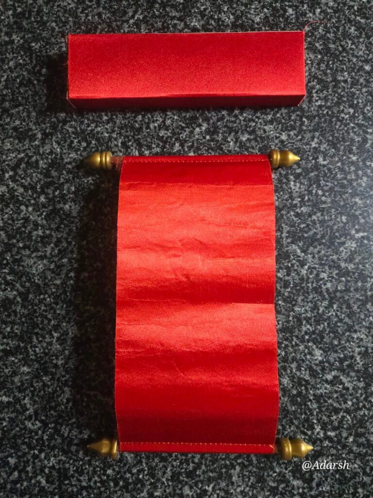 Crimson Red Silk Scroll Wedding Invitation Card