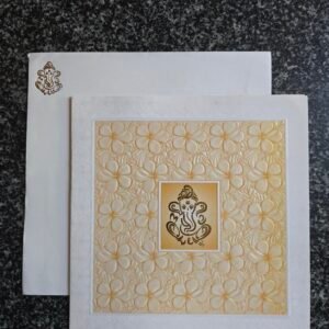 Embossed Golden Floral Ganesha Square Wedding Invitation Card