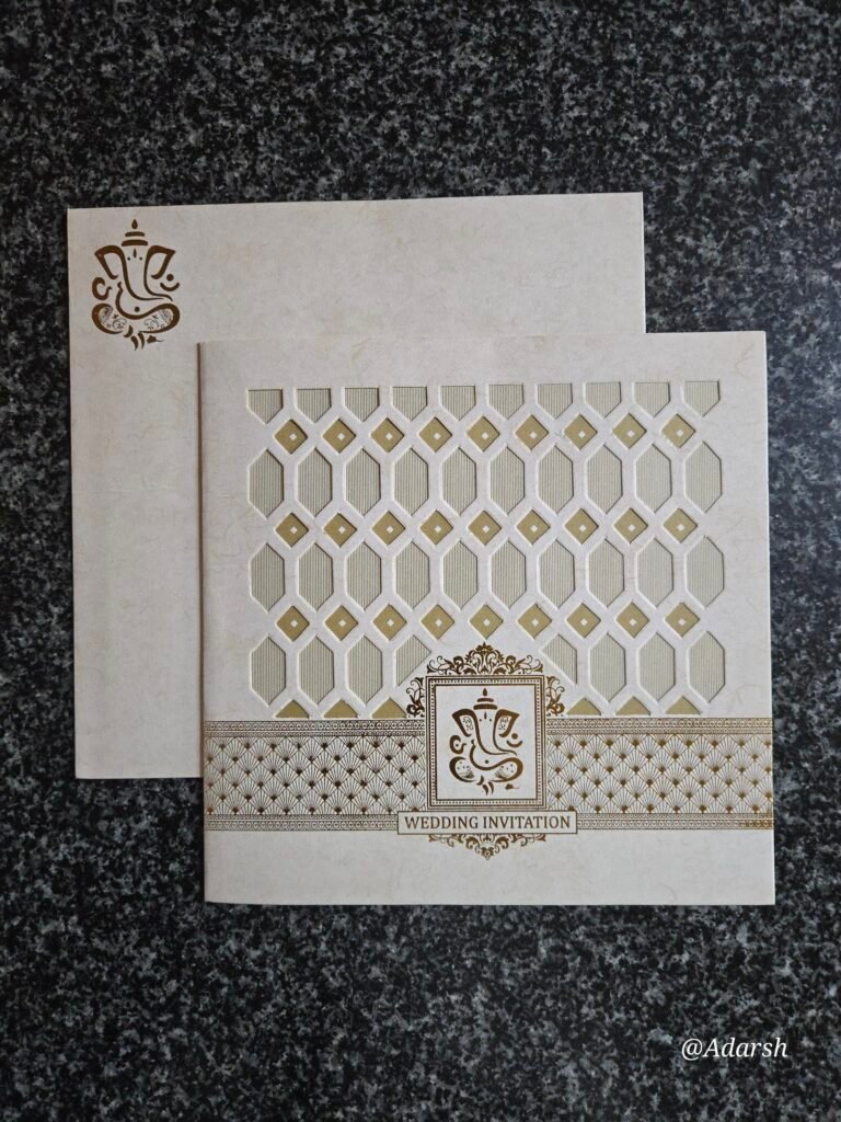 Intricate Laser-Cut Geometric Ganesha Wedding Invitation Card