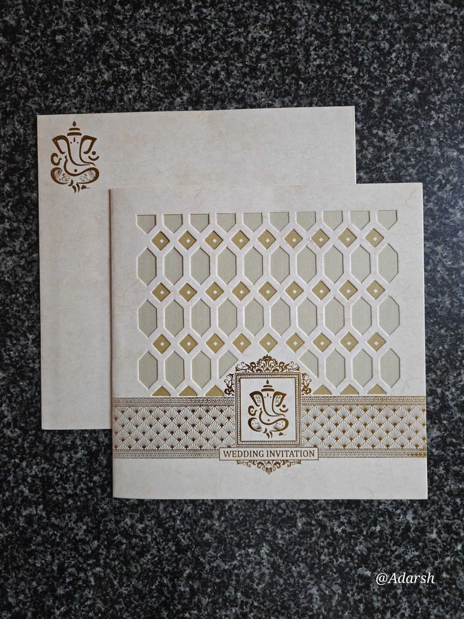 Intricate Laser-Cut Geometric Ganesha Wedding Invitation Card