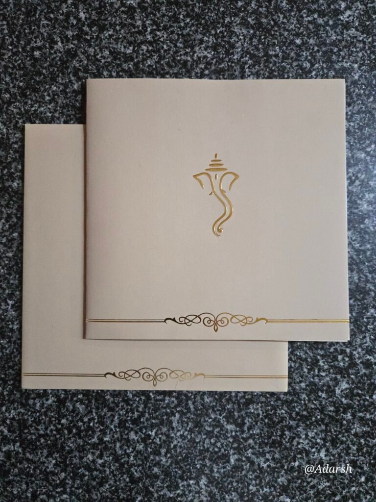 Minimalist Pastel Grey/Beige Ganesha Wedding Invitation Card