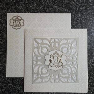 Silver-Accented Die-Cut Ganesha Square Wedding Invitation Card