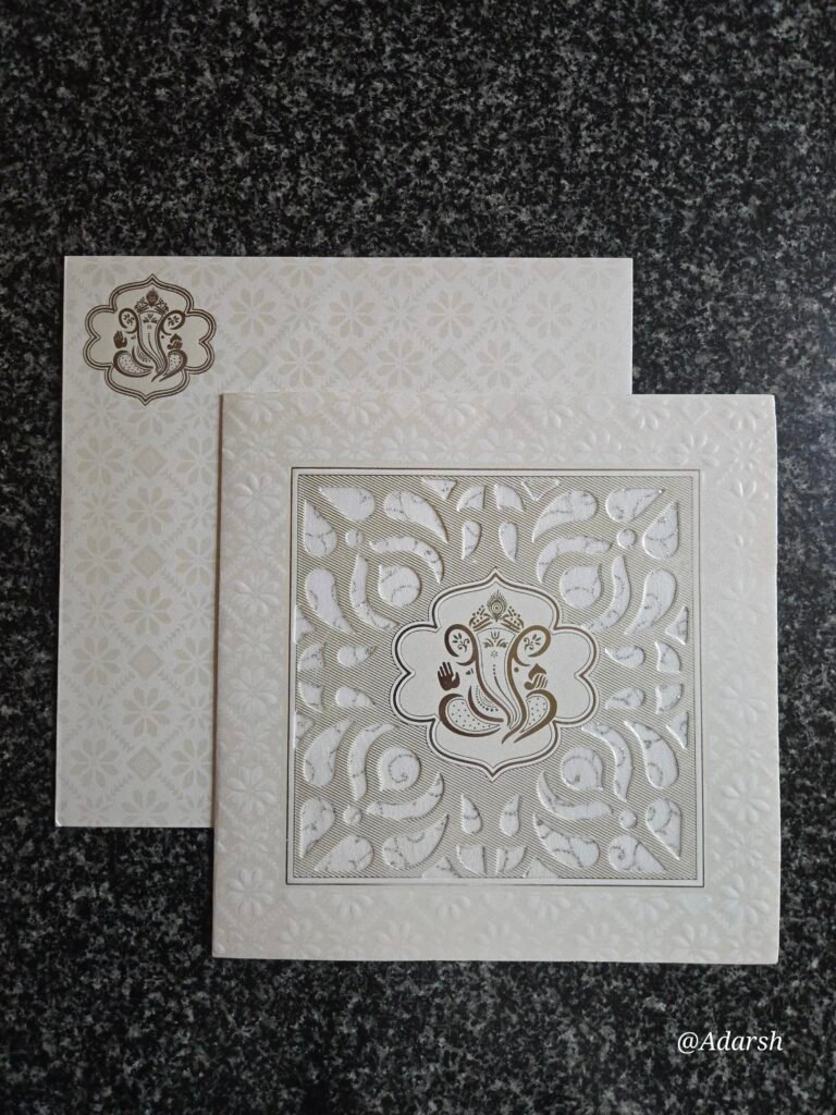 Silver-Accented Die-Cut Ganesha Square Wedding Invitation Card