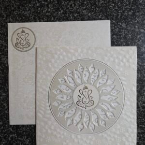 Silver-Accented Embossed Mandala Ganesha Square Wedding Invitation Card