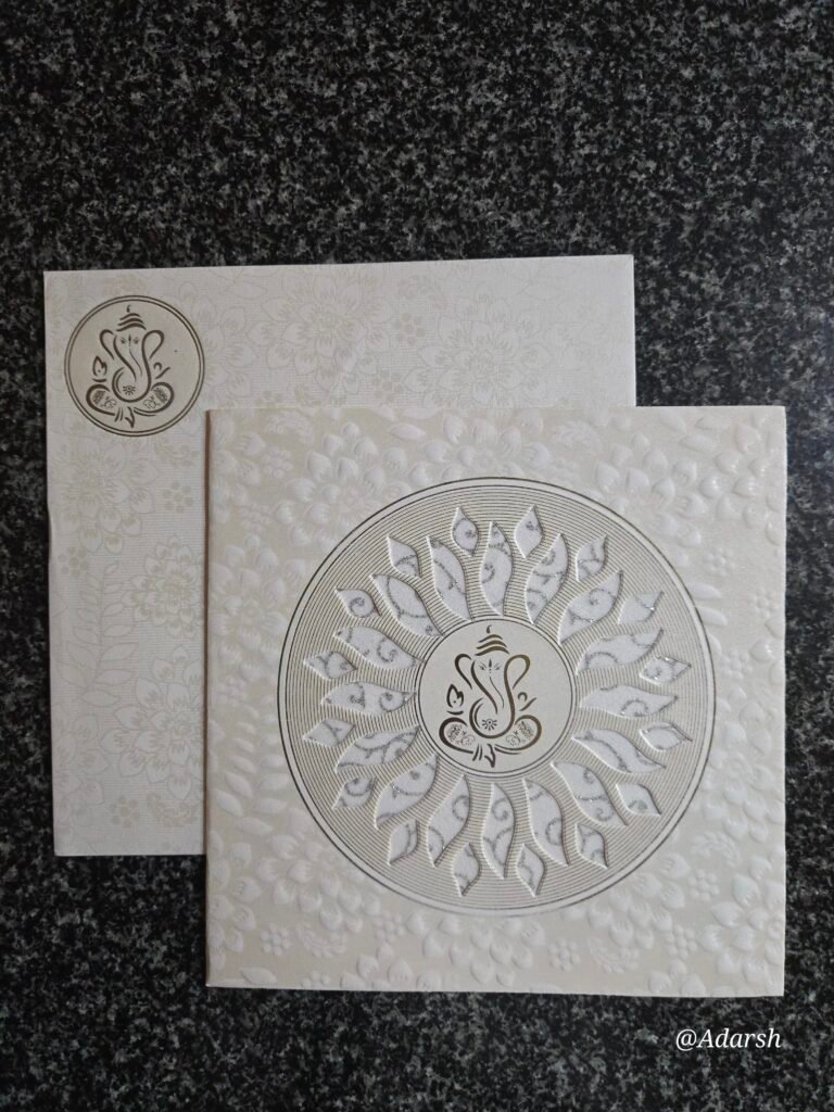 Silver-Accented Embossed Mandala Ganesha Square Wedding Invitation Card