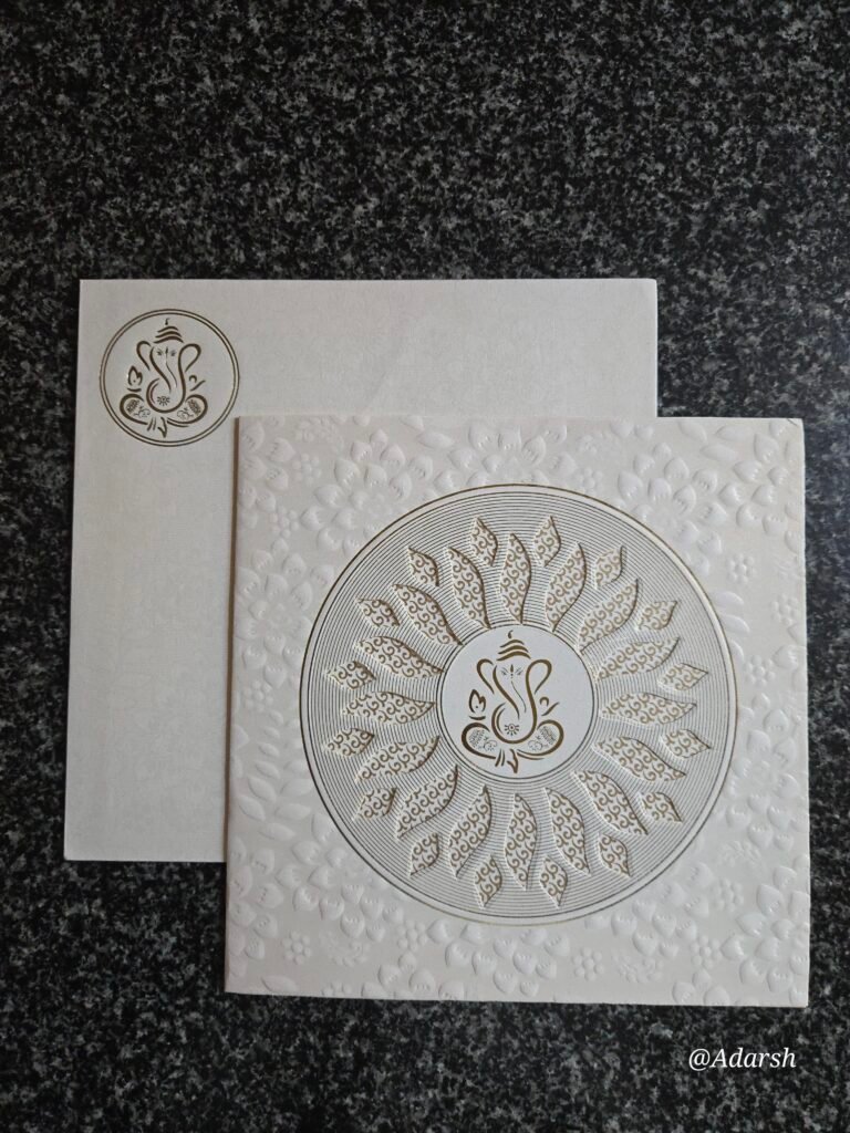 Embossed Mandala Ganesha Square Wedding Invitation Card