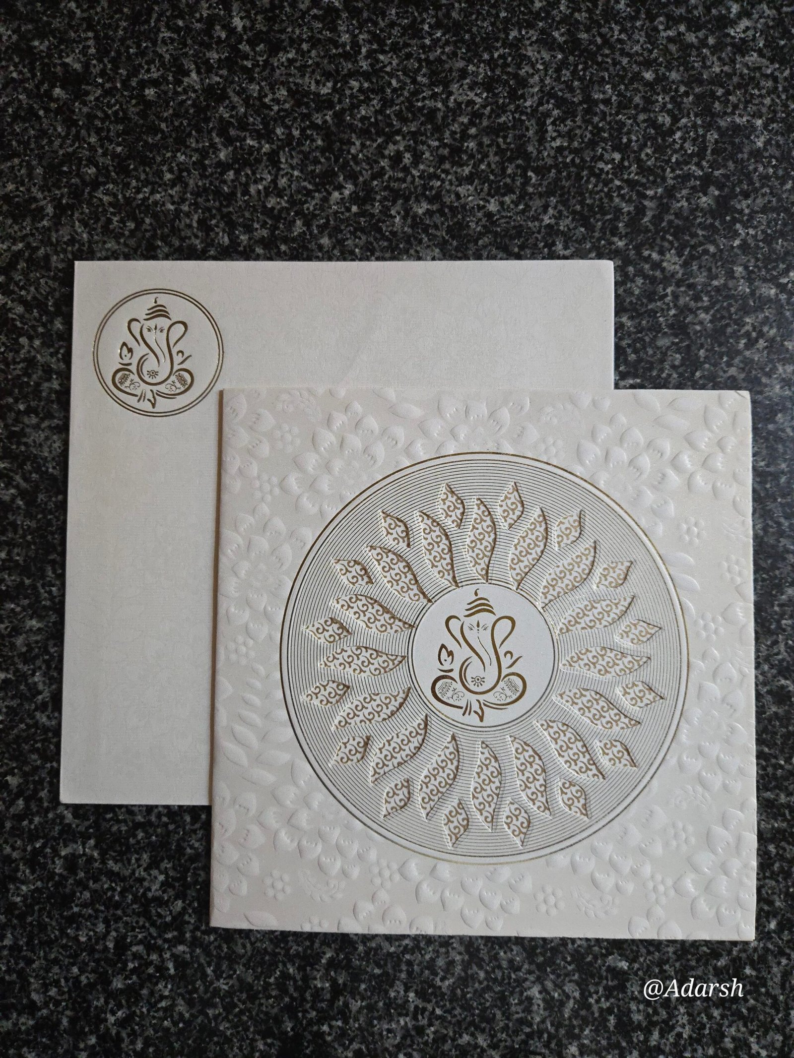Embossed Mandala Ganesha Square Wedding Invitation Card