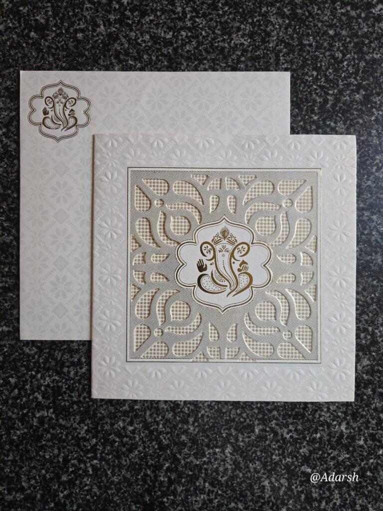 Embossed Die-Cut Ganesha Square Wedding Invitation Card