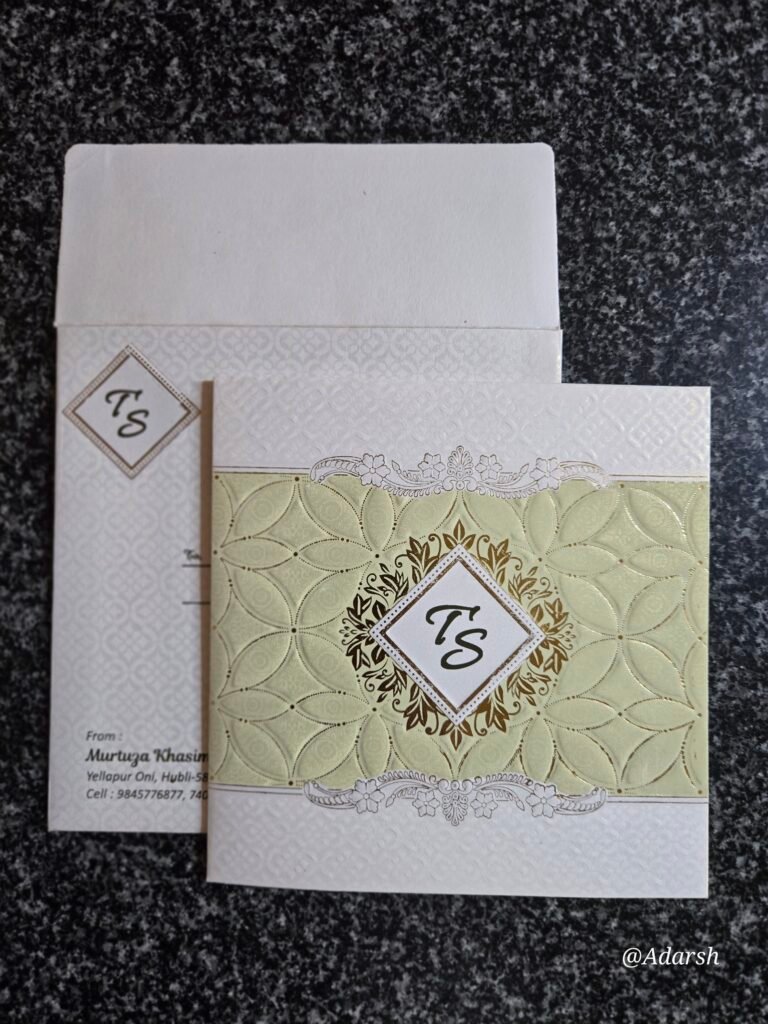 Embossed Pastel Green Square Wedding Invitation Card