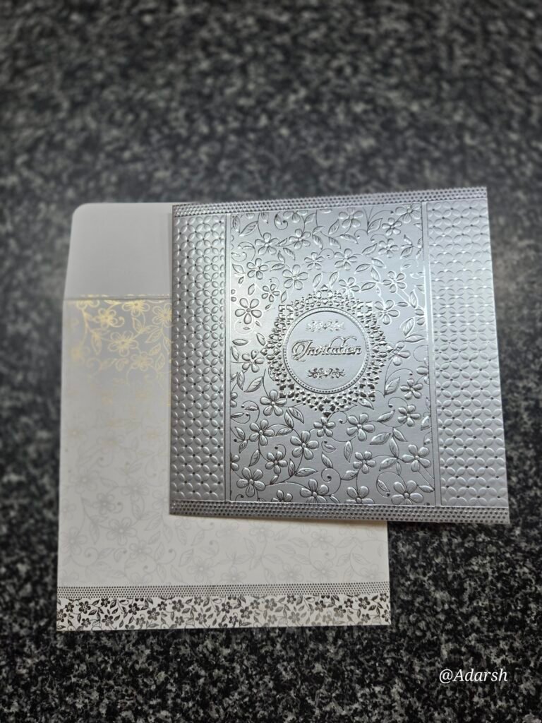Metallic Silver Embossed Square Invitation Card