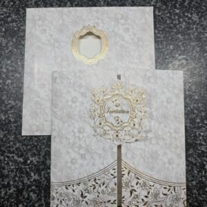 White Floral Embossed Gatefold Invitation Card