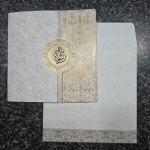 White and Gold Gate Fold Ganesha Invitation Card