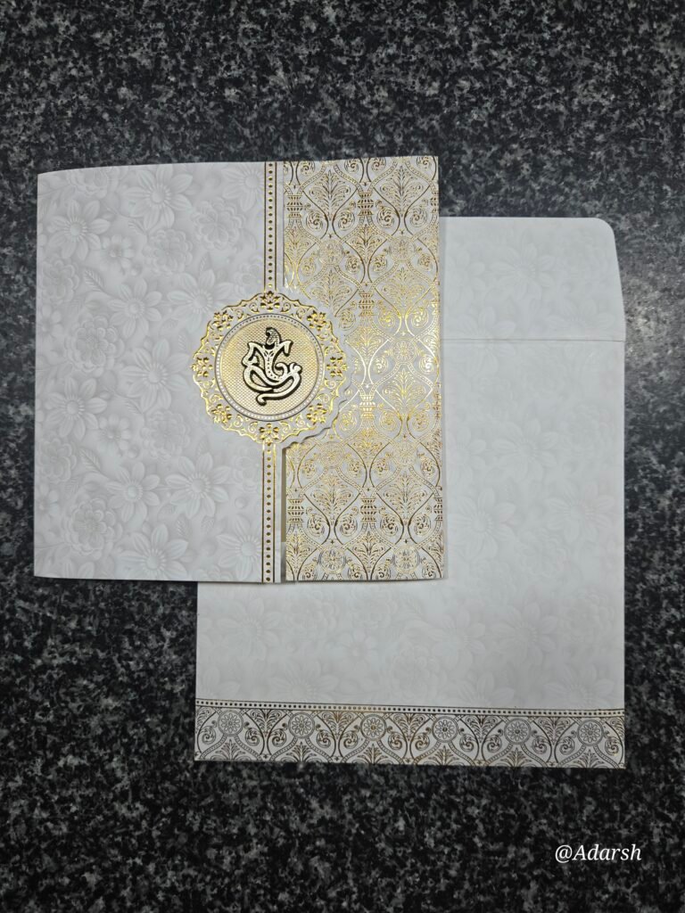 White and Gold Gate Fold Ganesha Invitation Card