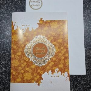 Gold filigree medallion and mustard-floral Invitation Card