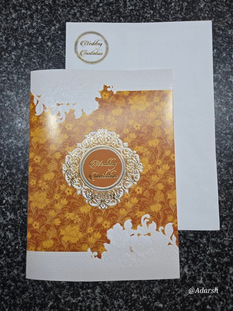Gold filigree medallion and mustard-floral Invitation Card