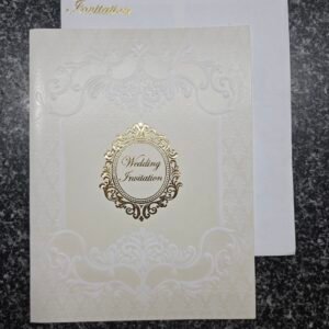 Gold foil vintage cartouche on premium ivory base Invitataion Card