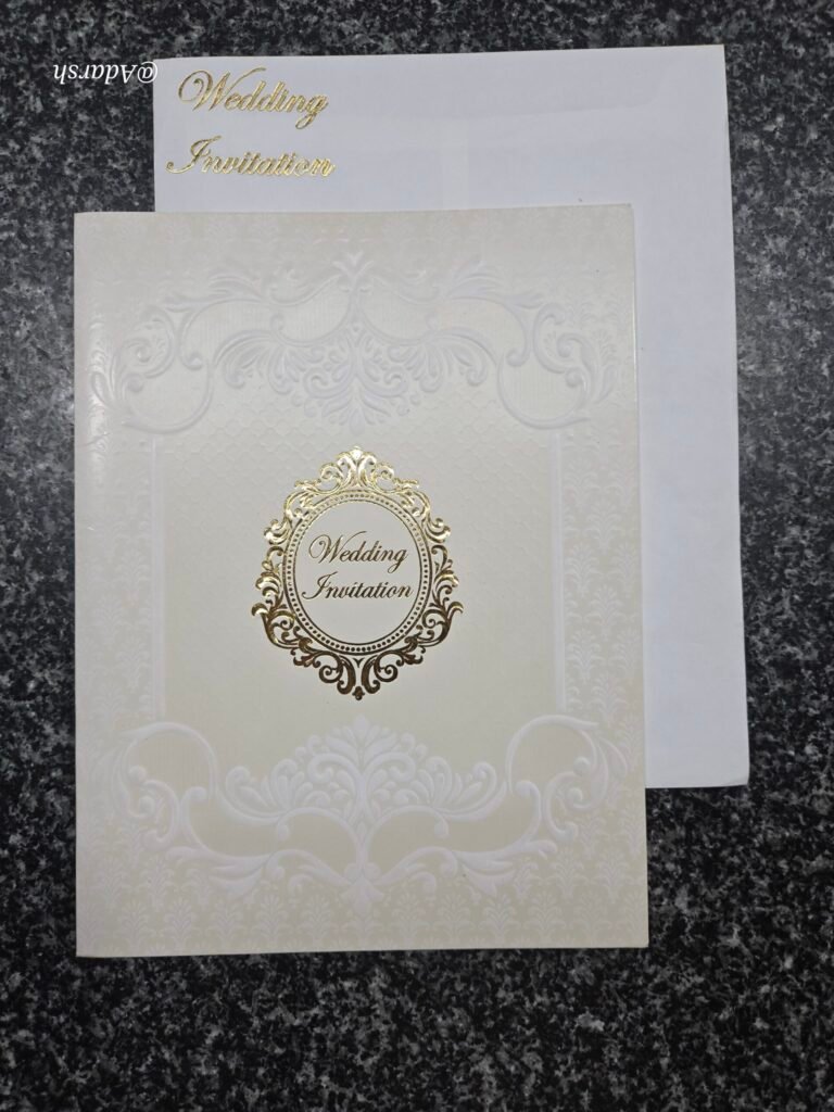Gold foil vintage cartouche on premium ivory base Invitataion Card