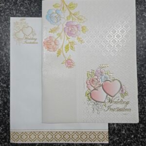 Interlocking hearts and multi-colored pastel floral Invitation Card