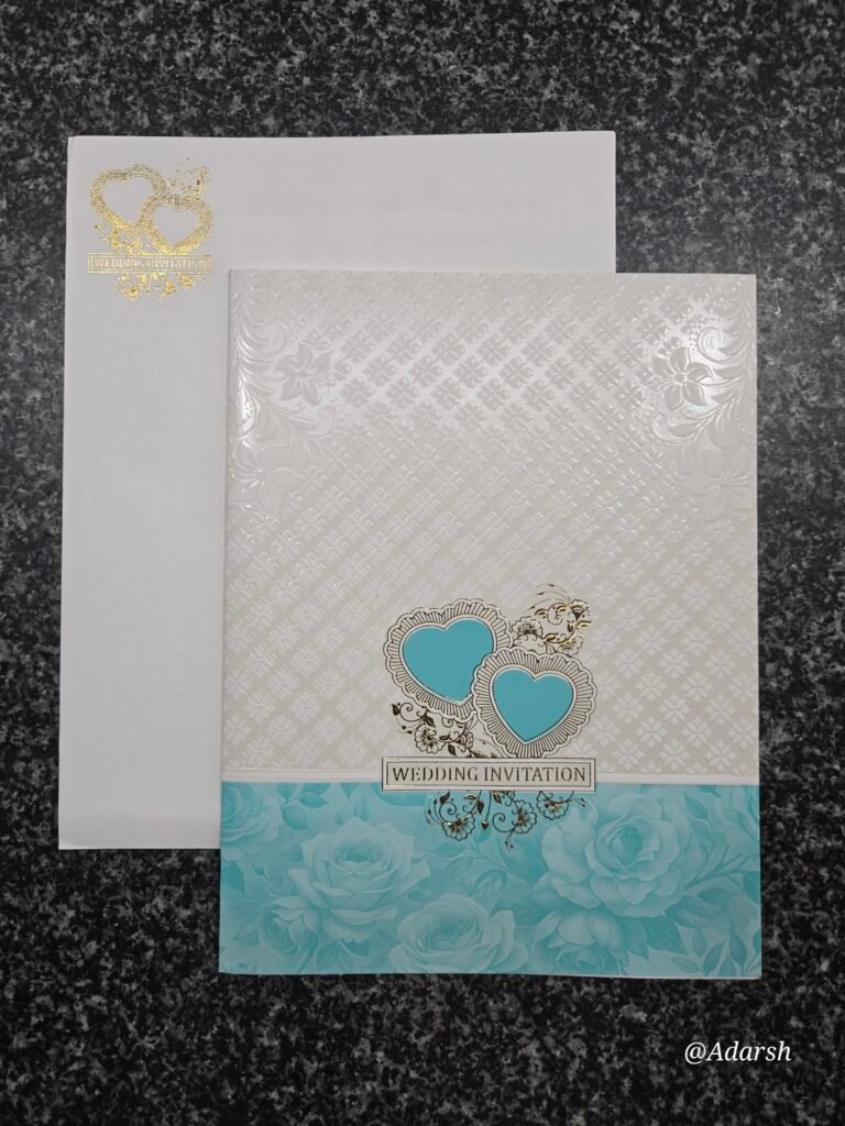 Interlocking hearts and sky blue rose theme Invitataion Card