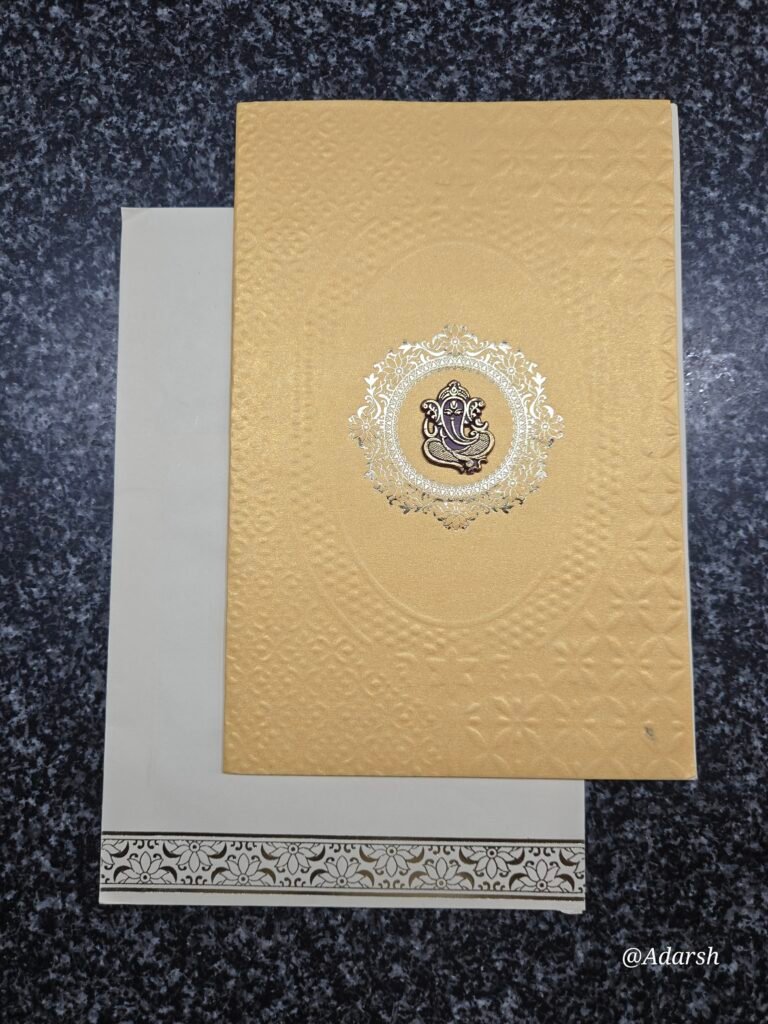Royal Ganesha medallion theme in a rich yellow-gold palette Card