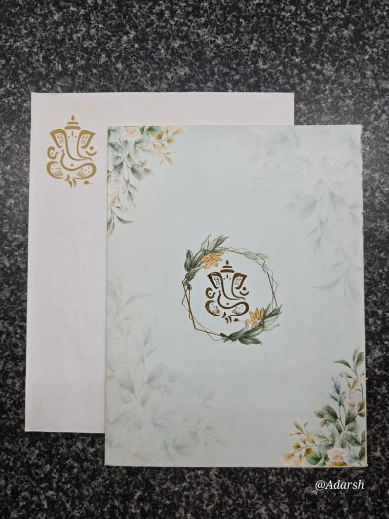 A modern pastel botanical and Ganesha Invitation Card
