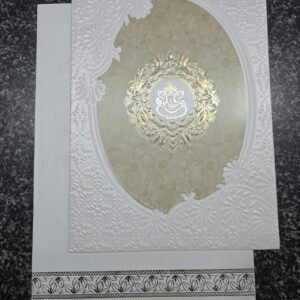 Gold filigree on olive-gold and white embossed base Invitation Card