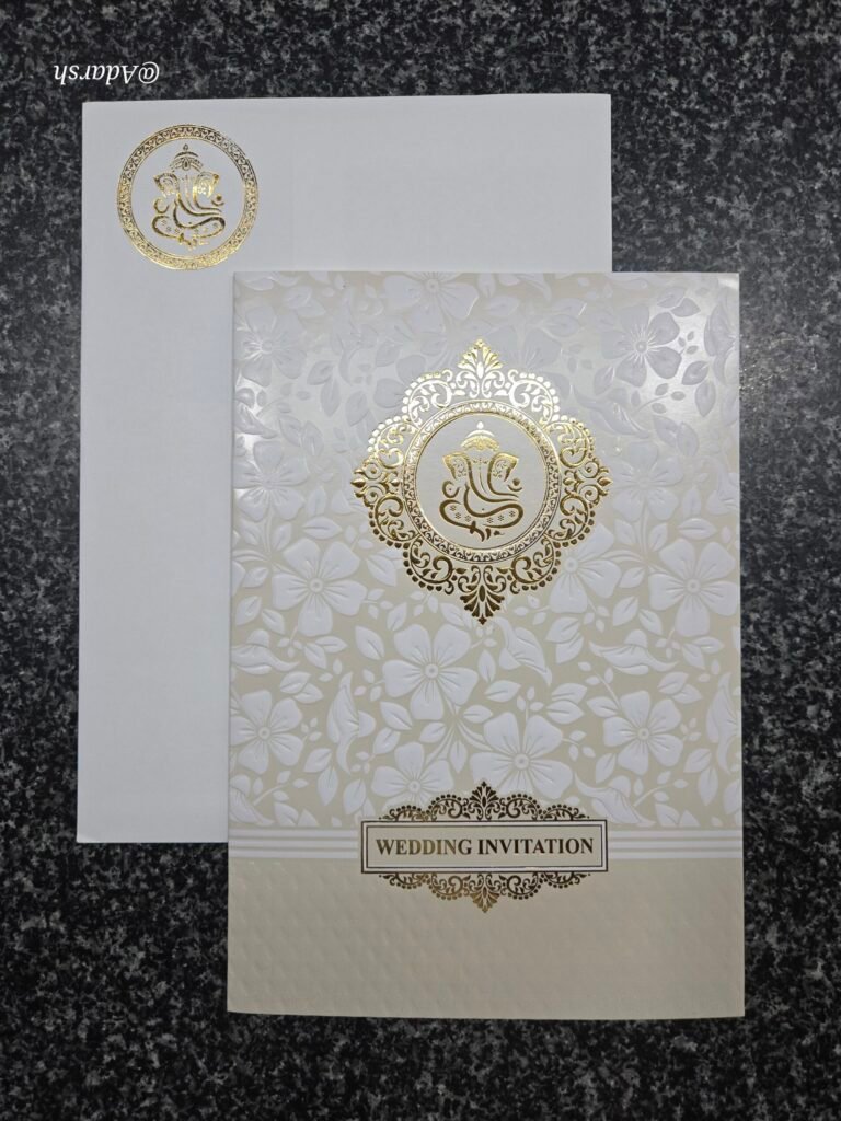 Gold filigree and text-banner on ivory embossed base Ivitation Card
