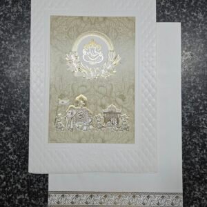 Royal Baraat and Doli on elegant olive-gold and white embossed base Card