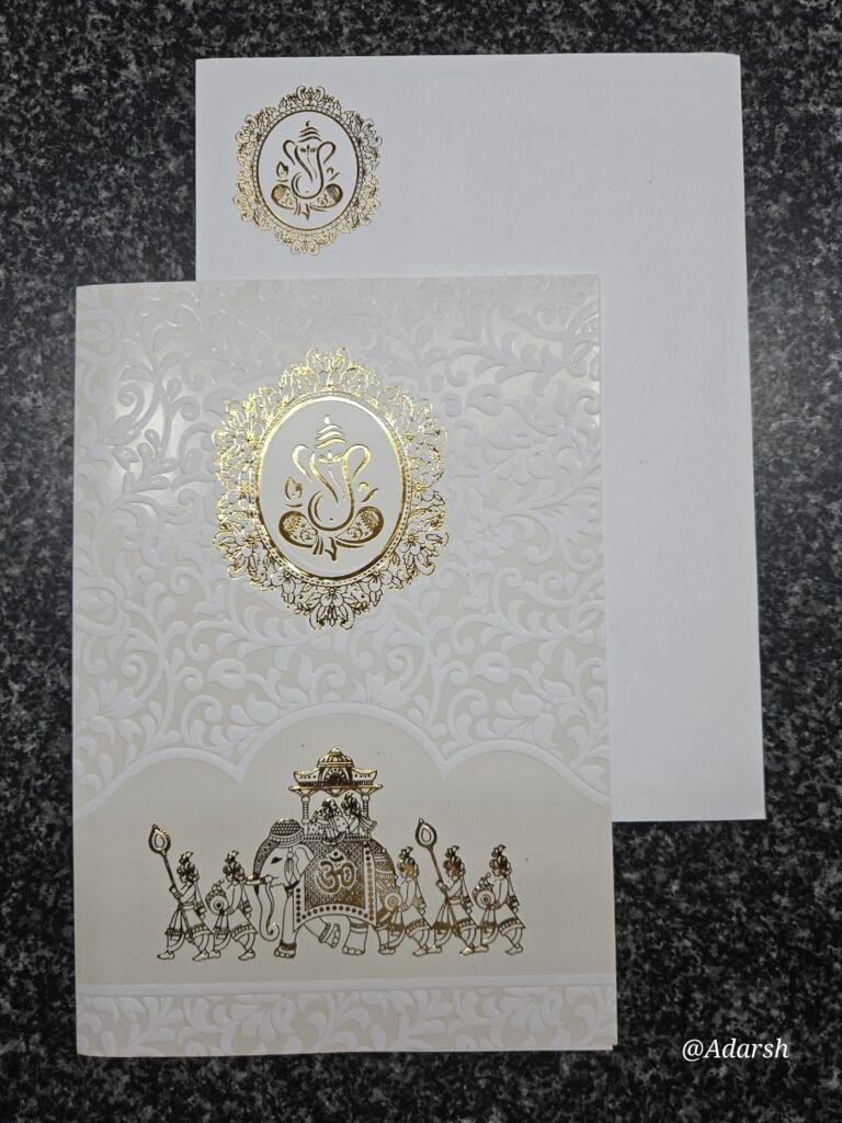 Royal Baraat and Ganesha on premium ivory base Invitation Card