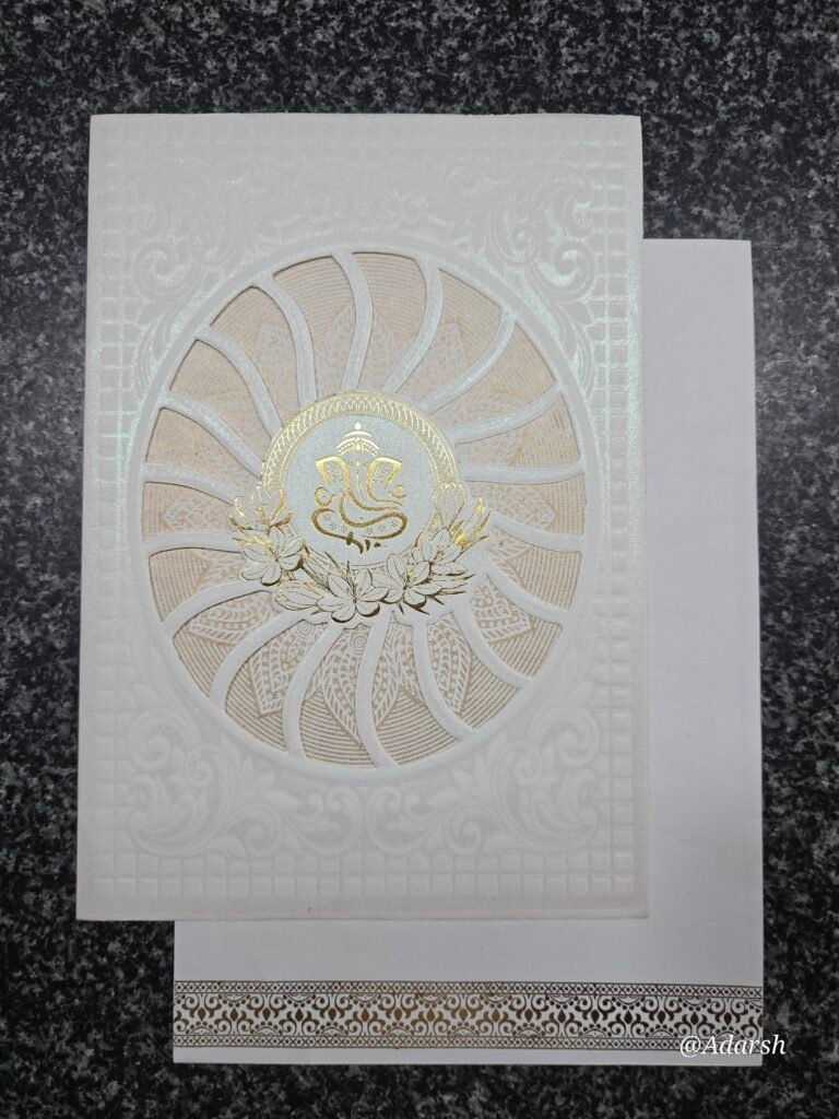 Pinwheel mandala wreath and Ganesha on layered ivory base Invitation Card