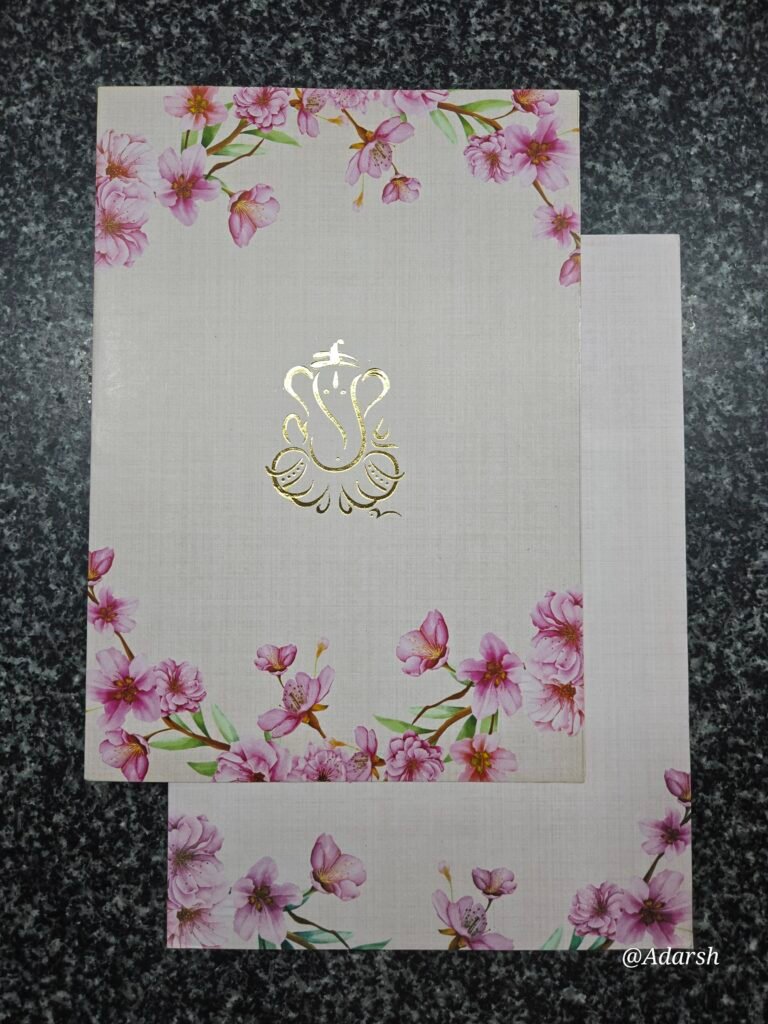 Pink cherry blossom and Ganesha Invitation Card