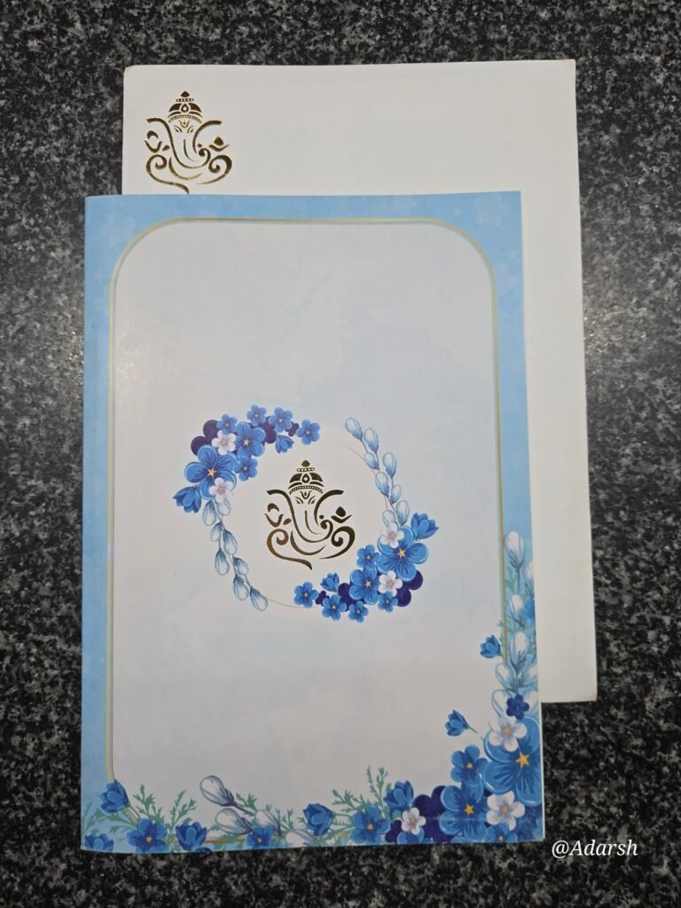 Blue botanical floral and Ganesha Invitation Card